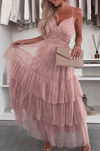 Robe Longue Tulle Rose Pale