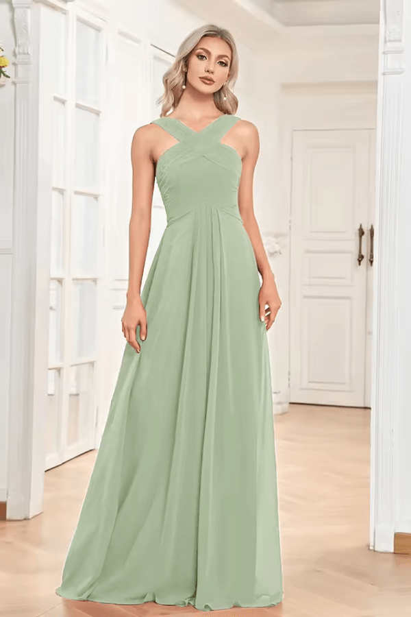 Robe Longue Vert d'Eau Demoiselle d'Honneur