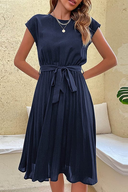 Robe Plissée Bleu Marine