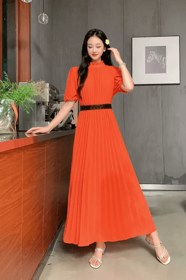 Robe Plissée Orange