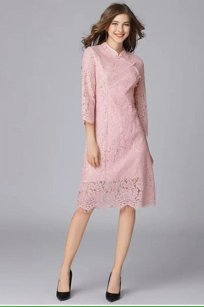 Robe Rose Poudré à Manches Longues