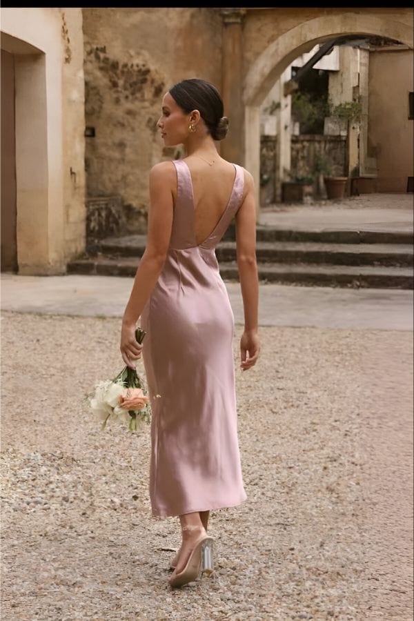Robe Rose Poudré Mi Longue