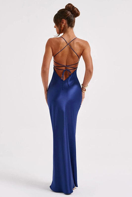 Robe Satin Bleu Marine